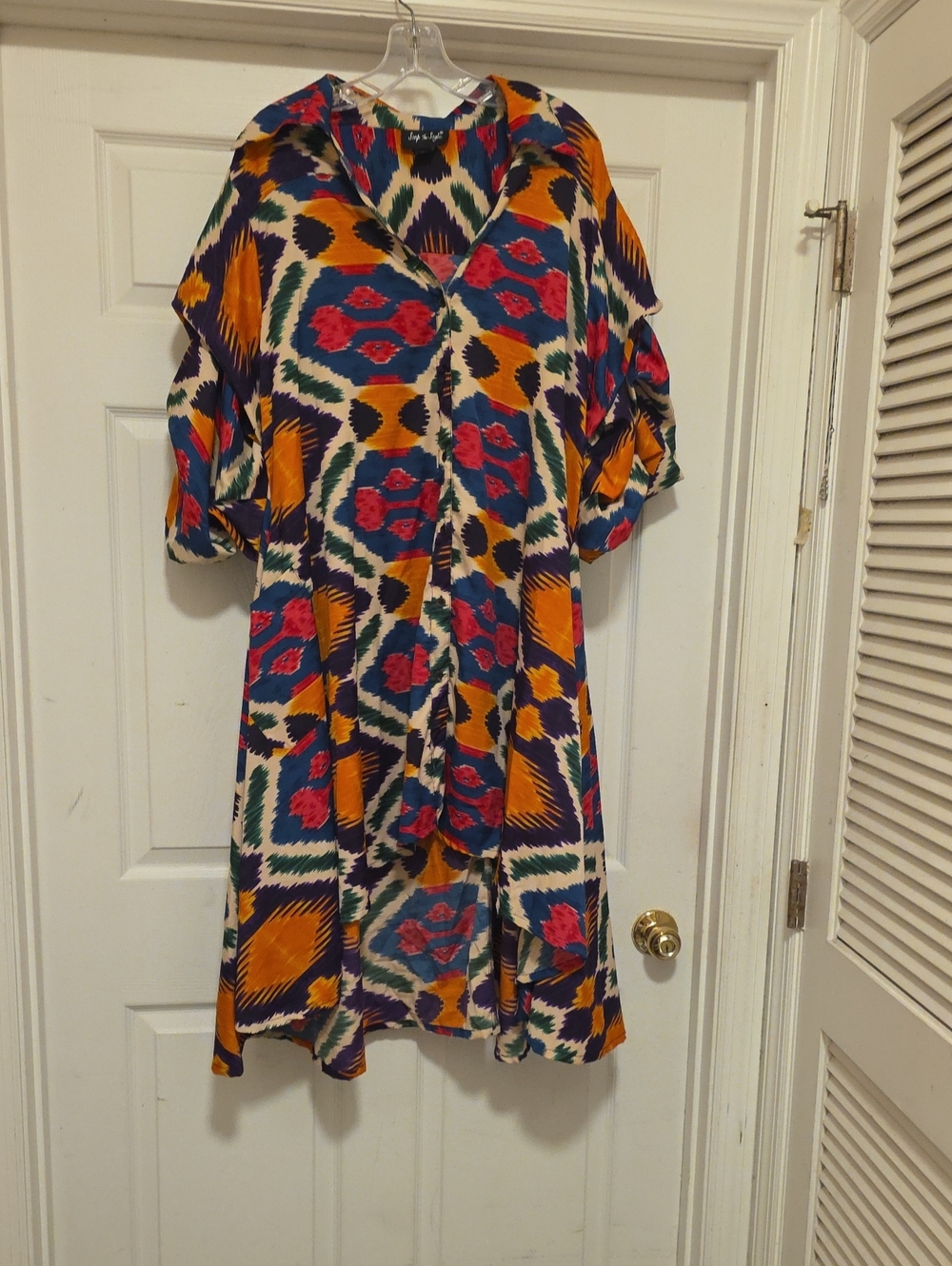 High-Low Multicolor Ikat Dress in Pink & Gold